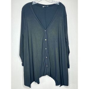 Elegant Black Button-Down Long Sleeve  Professional Work liquid knit Cardigan 3X